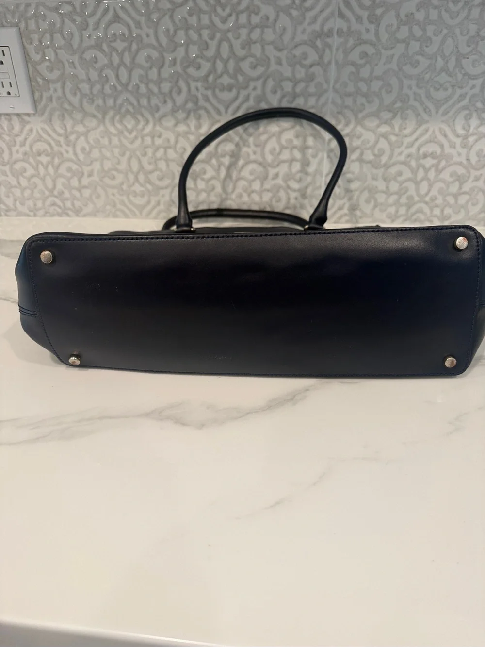 kate spade Navy Leather Scalloped Trim Tote